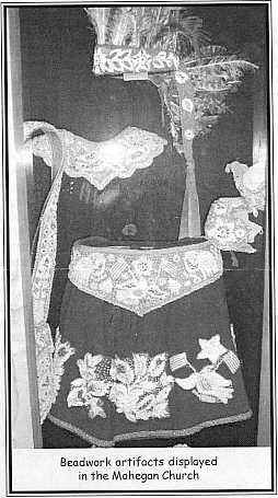 Beadwork artifacts displayed in the Mohegan Church